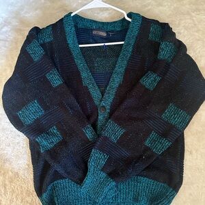 Vintage Black and Teal Cardigan Sweater